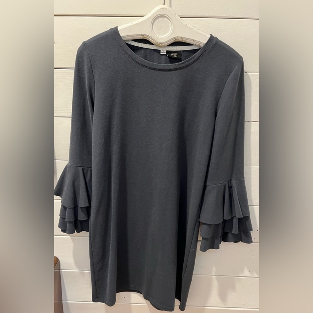 Black Jersey Ruffle Sleeve Dress - ONLY size S